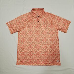 L Tommy Bahama Daytona Peach Orange Island Zone Hibiscus Tiles Polo Shirt 46"